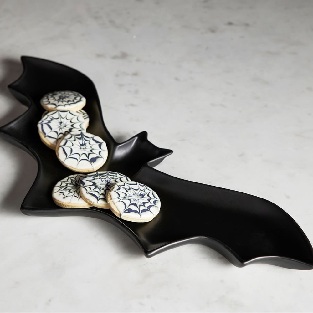 Pottery Barn Large Bat in Flight Spooky Shaped Stoneware Serving Platter…